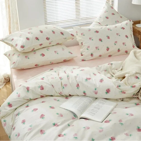 Cream and Pink Floral Comforter Duvet Set